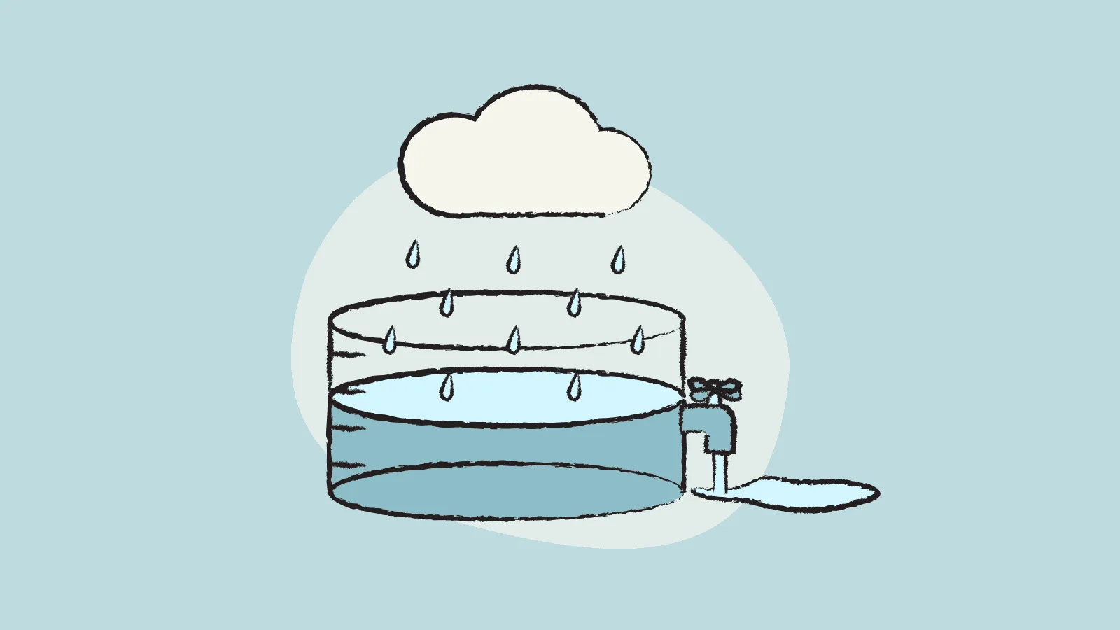 Illustration of a water tank being filled with rainwater
