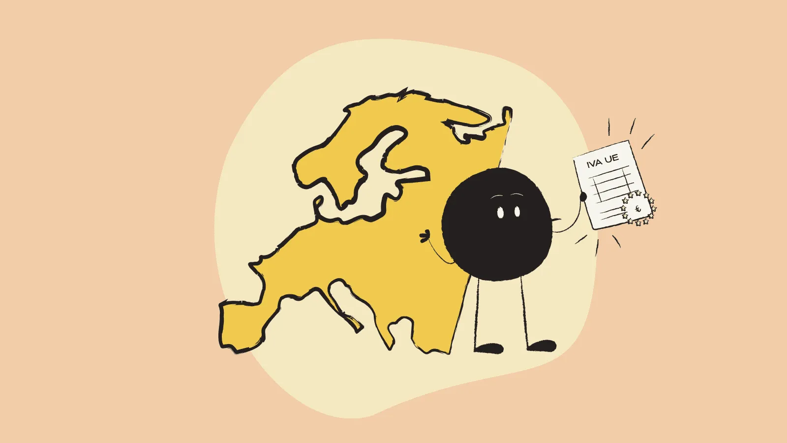 Imagen de Europa y de Qoodle sujetando una factura