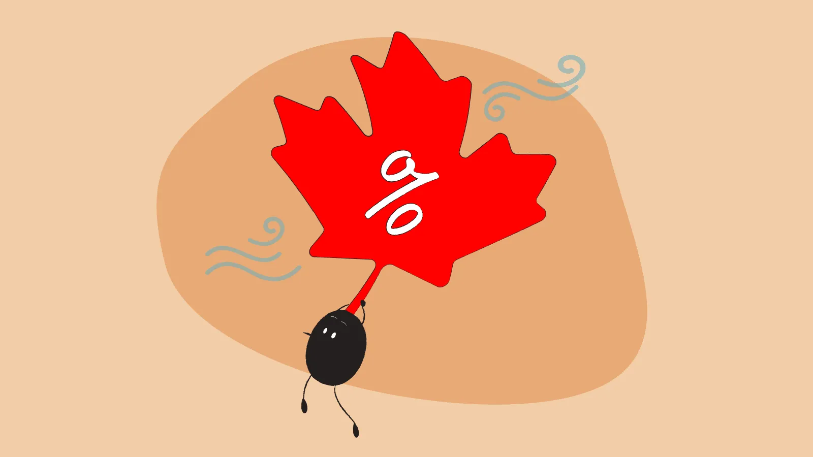 Illustrator of Qoodle flying with a leaf