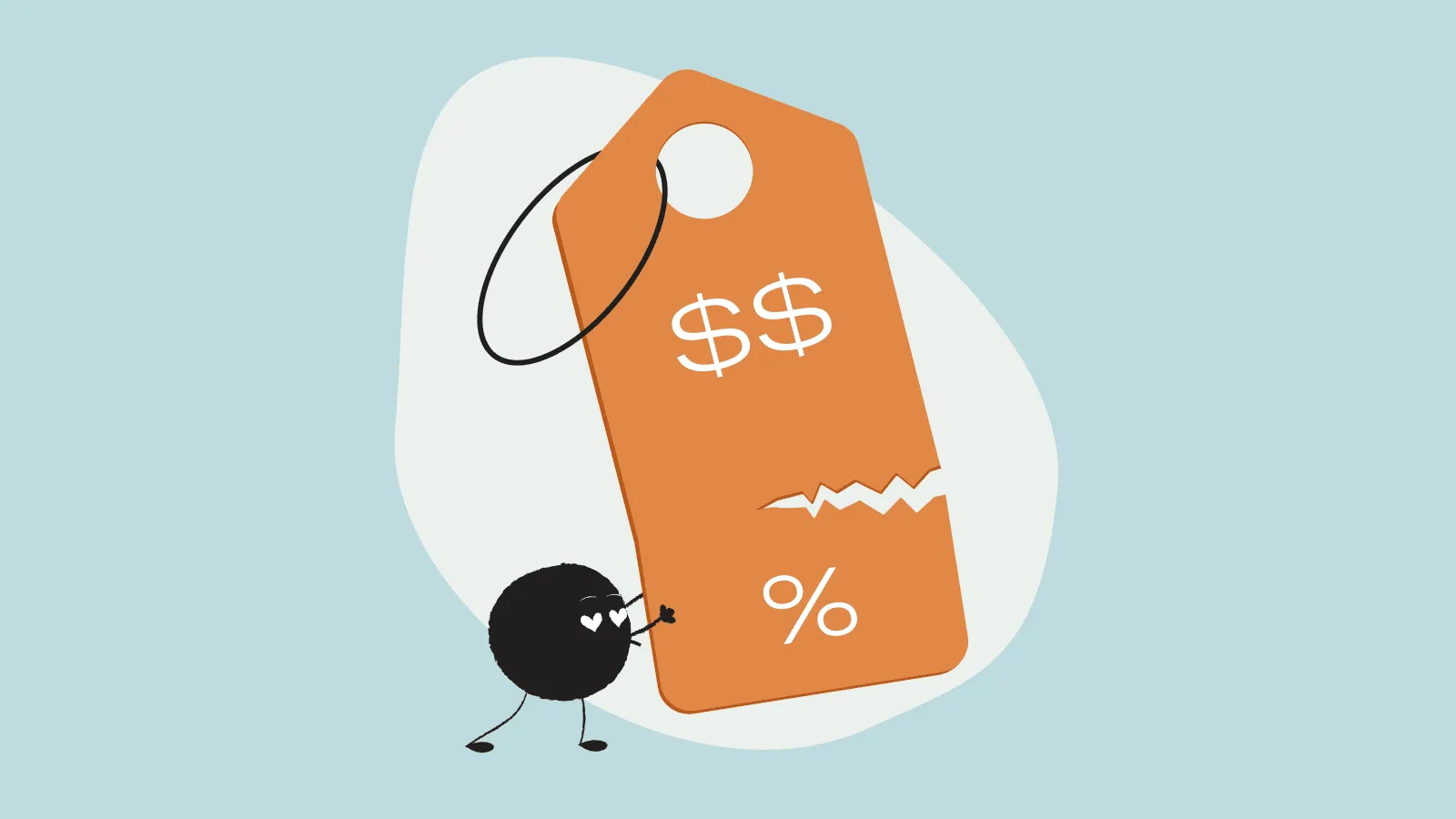 Illustration of Qoodle tearing a pricing tag