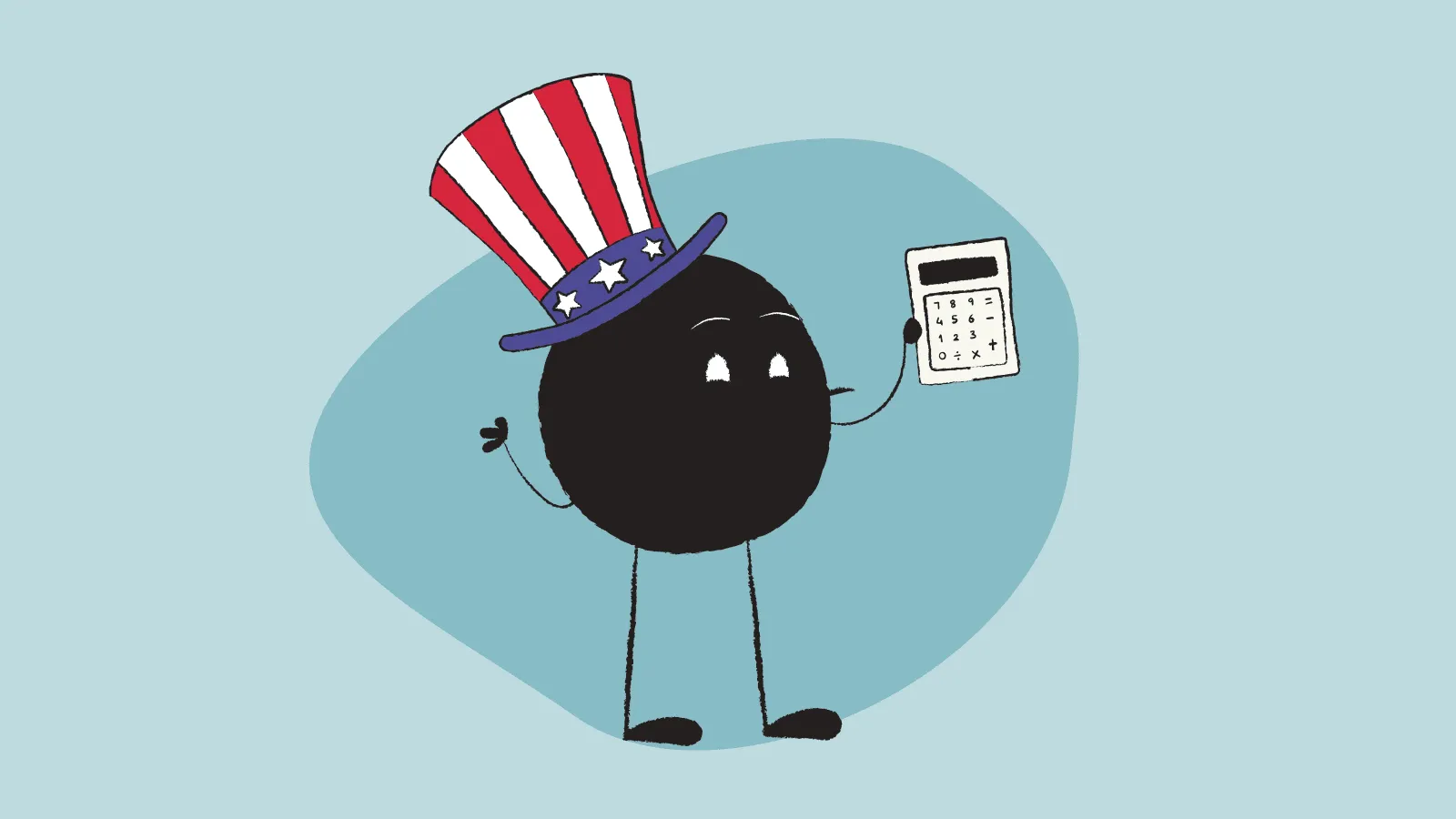 Illustration of Qoodle with a hat and keeping a calculator