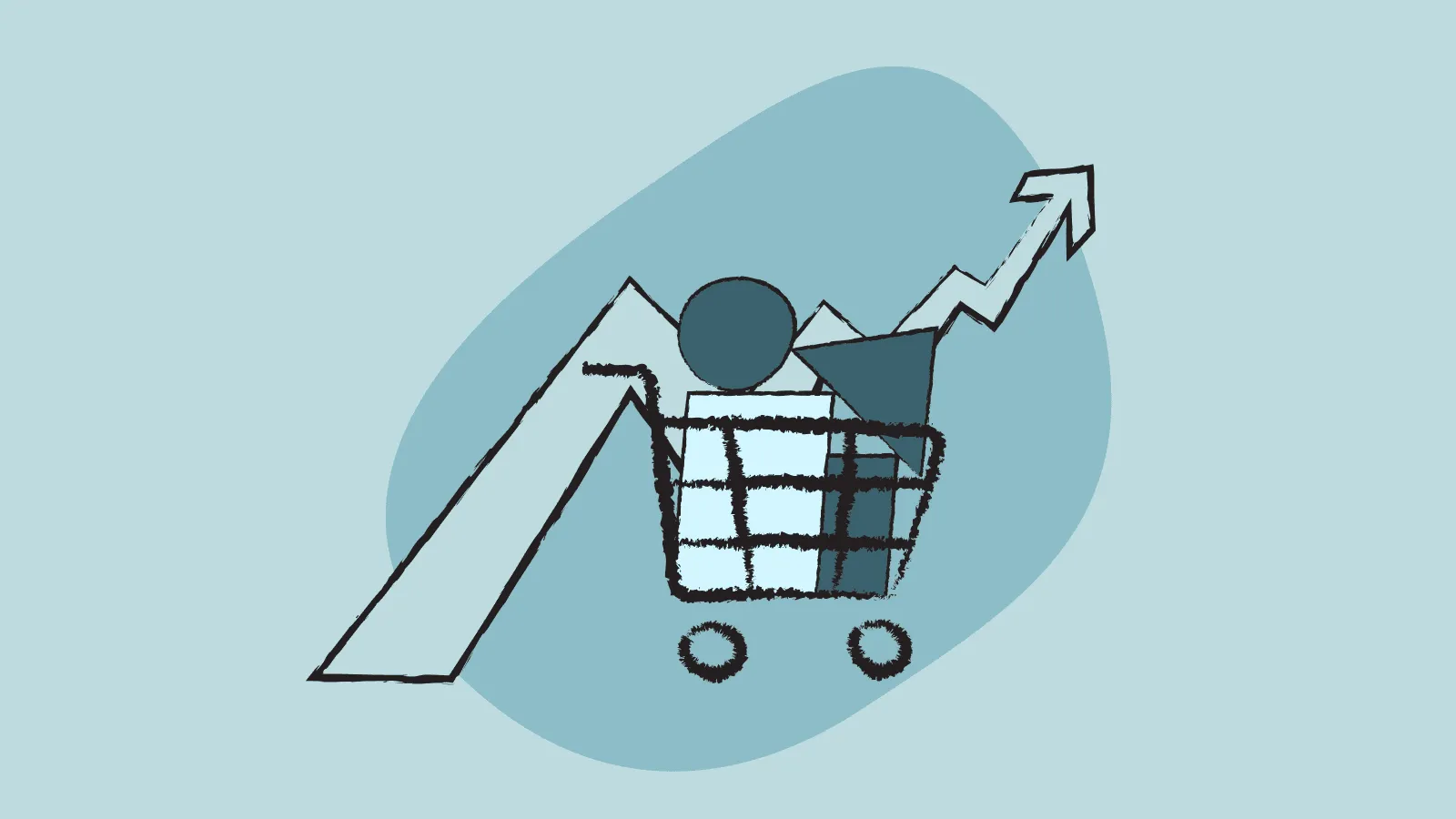 Illustration of a shopping basket with an arrow showcasing growth