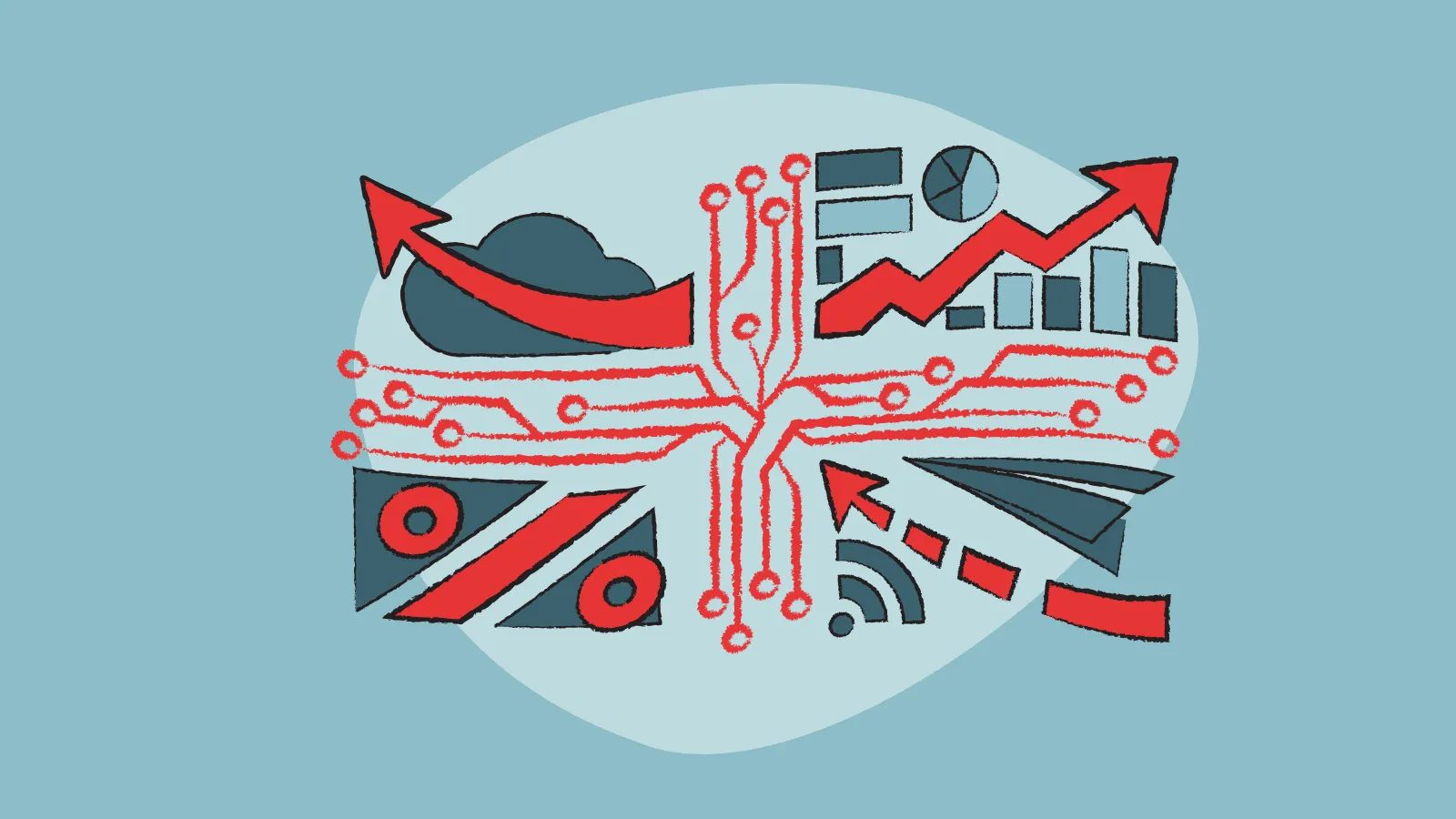 Illustration of UK's flag with Tax graphs