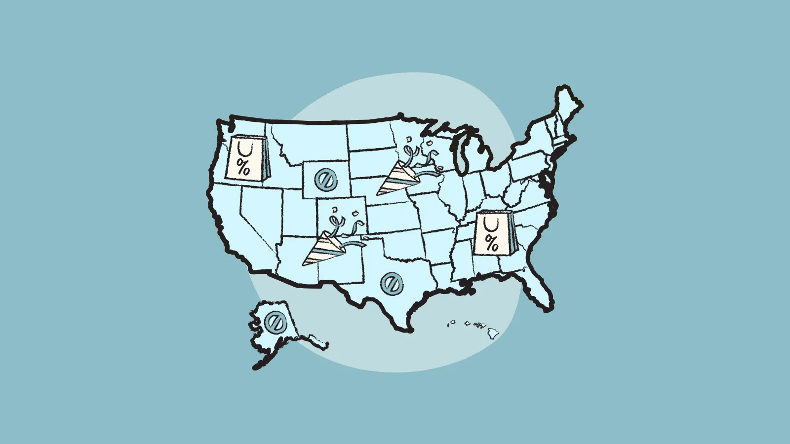 Illustration of USA map showcasing the sales tax by state