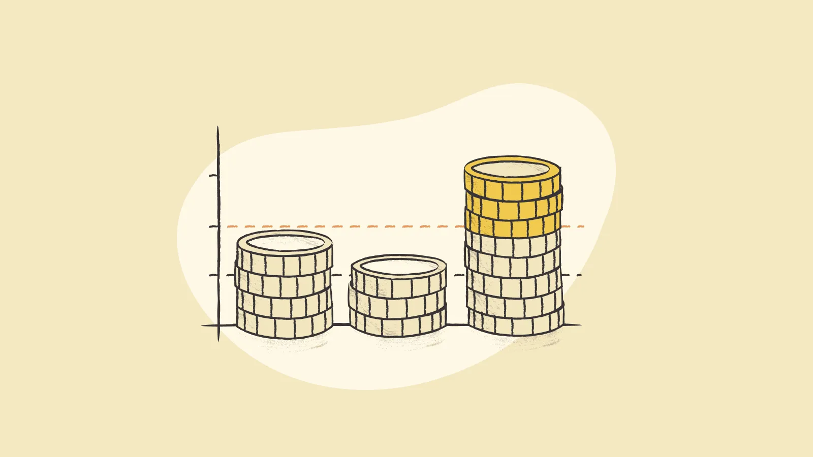 Illustration of coins at different heights