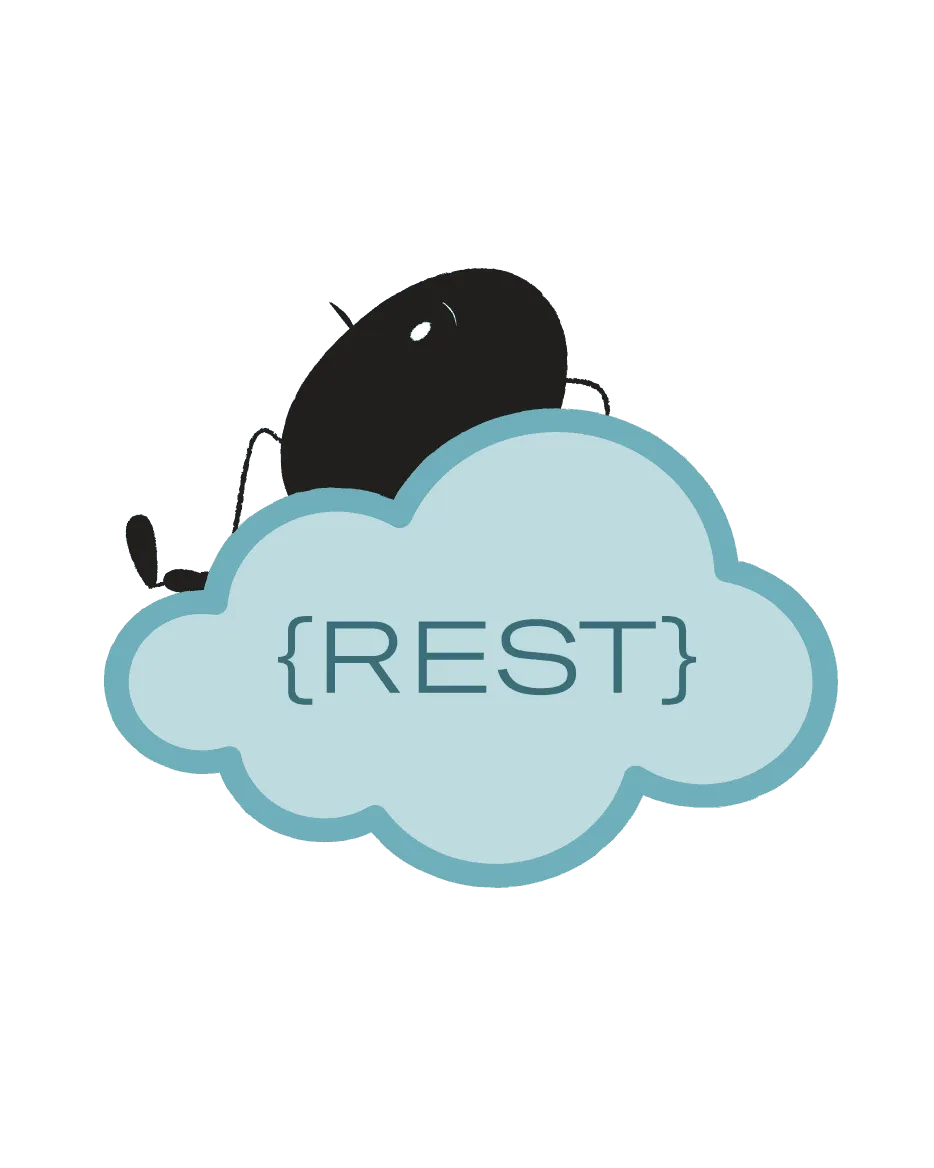 Qoodle lying on a cloud with the text REST