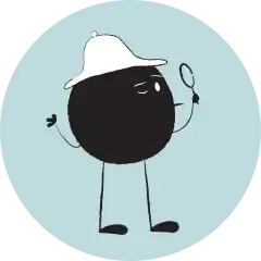 Qoodle using a magnifying glass