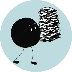 Qoodle carrying a bunch of bills