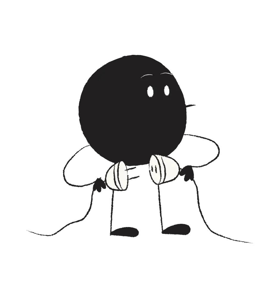 Illustration of Qoodle plugging in a socket.