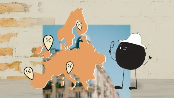 Illustration of Qoodle exploring a map of the Europe
