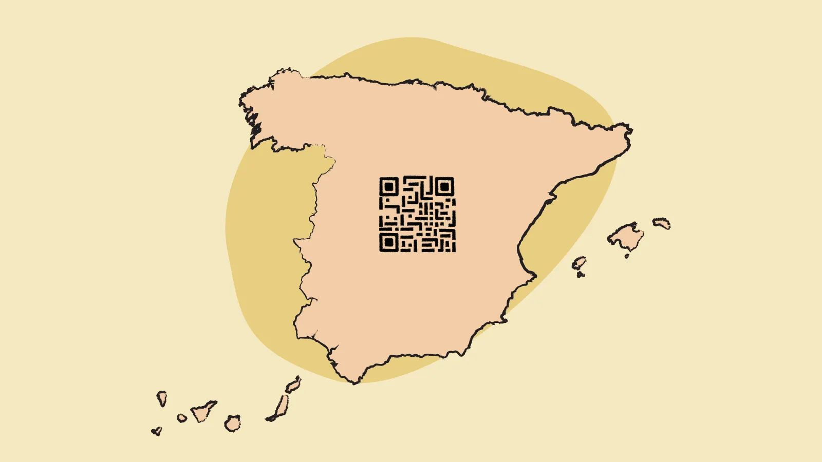map of Spain with a QR code in the middle