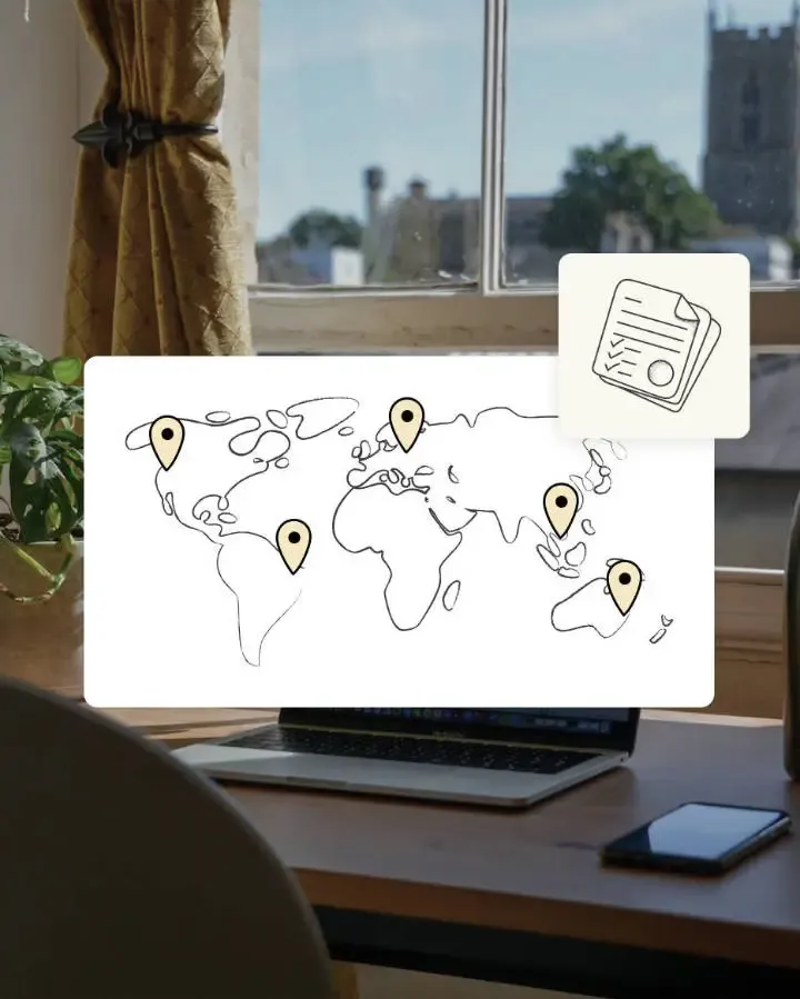 Illustration of a map with different locations marked.