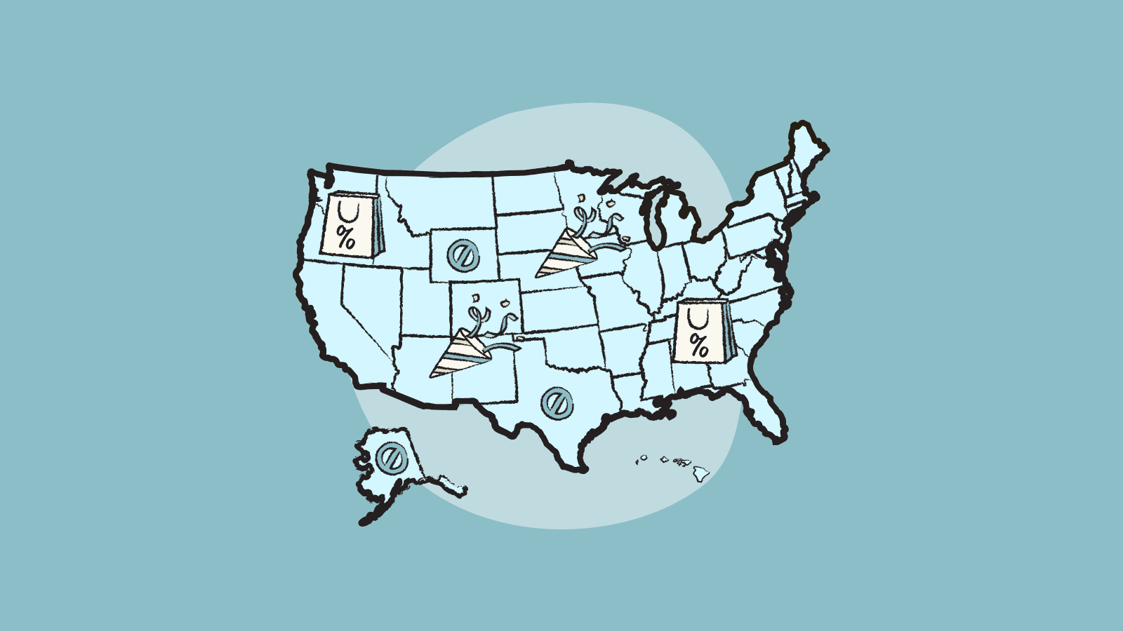 Illustration of USA map showcasing the sales tax by state