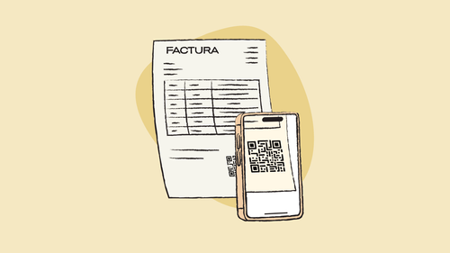 Un móvil escaneando el código QR de Verifactu en una factura