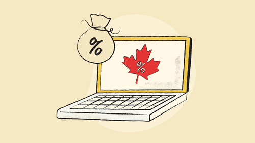 Laptop with Canadian leaf with percentage symbol