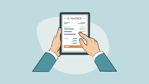 Hands holding a tablet showing a e-invoice
