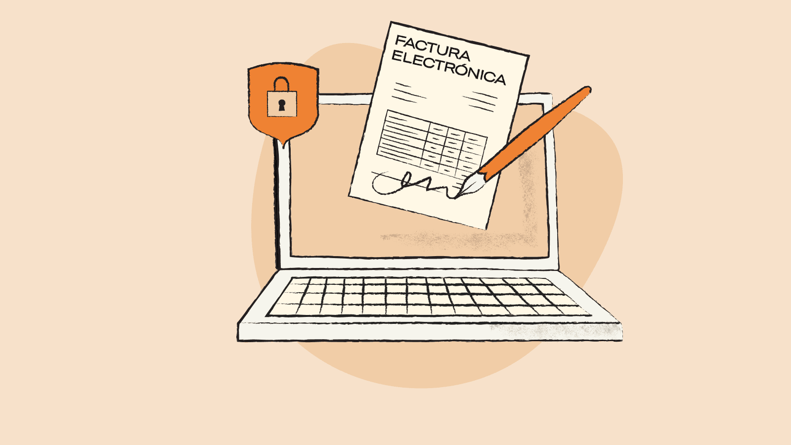 Illustration of a laptop with an e-invoice