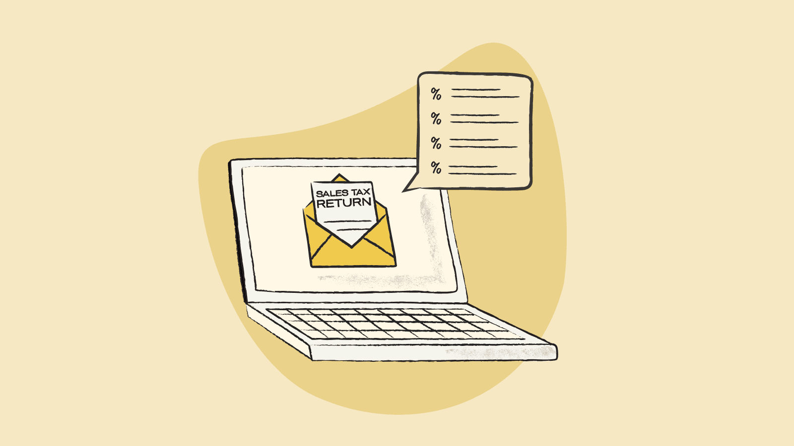 Illustration of a laptop with sales tax return notification