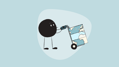 Illustration of Qoodle pushing a trolley