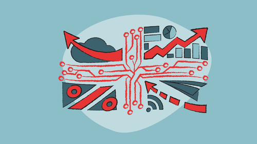 Illustration of UK's flag with Tax graphs