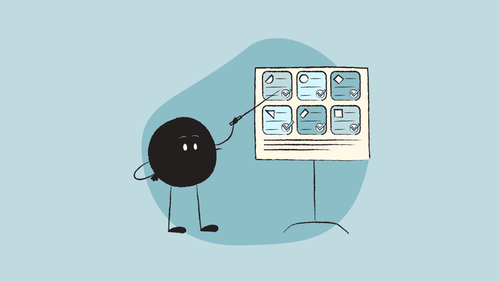 Illustration of Qoodle giving a presentation about Tax tips