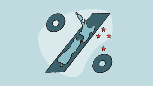 Illustration of New Zealand with a big percentage symbol