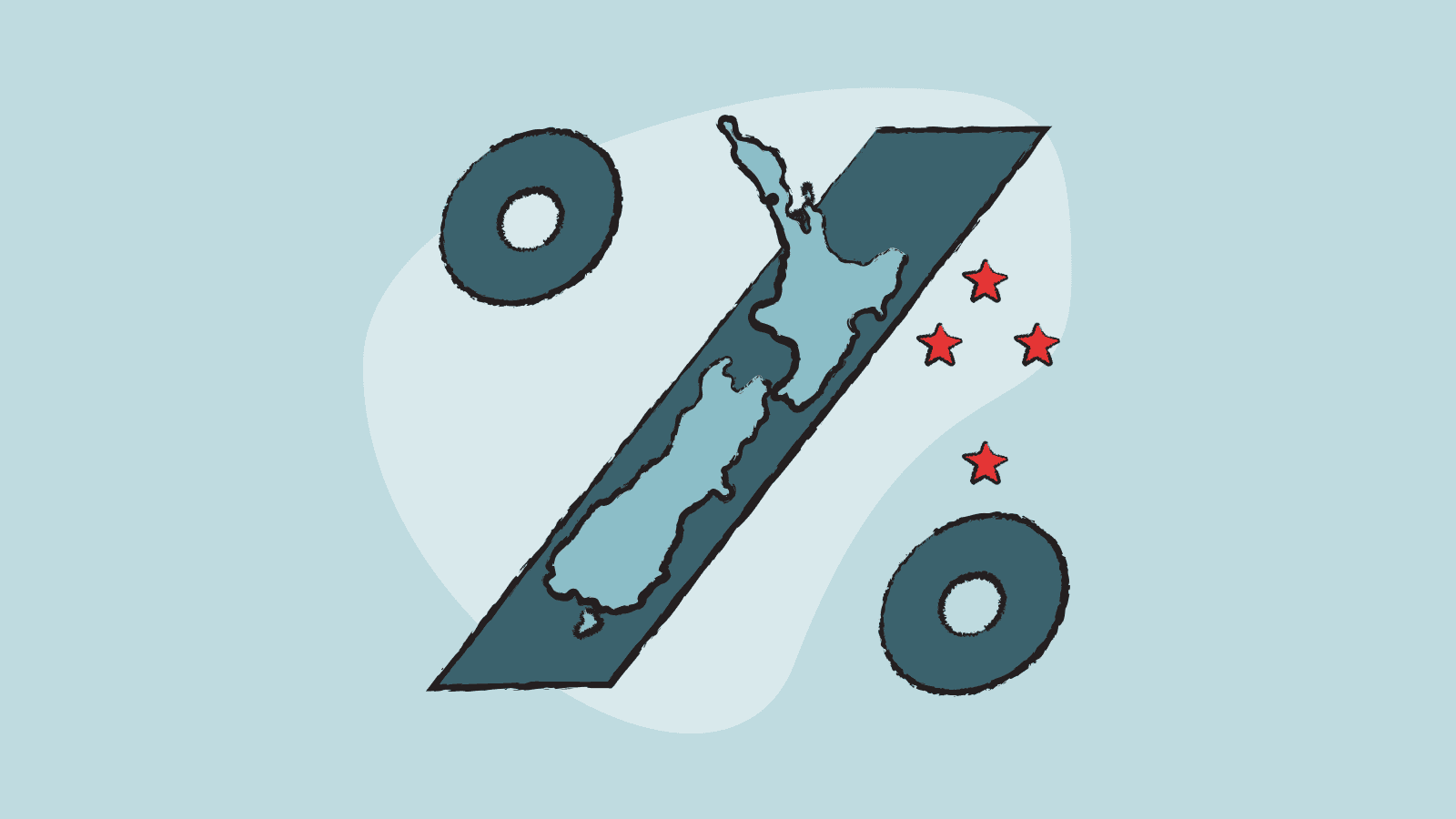 Illustration of New Zealand with a big percentage symbol